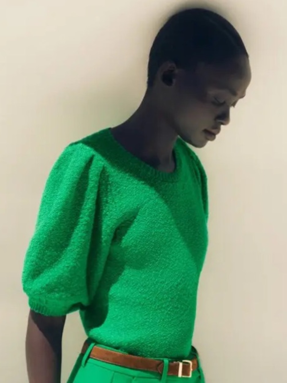 ME+EM Cotton Boucle Pouf Sleeve Knit Tee Size S